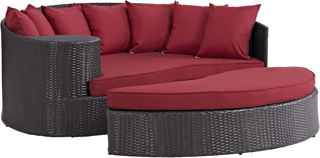 Modway Convene Wicker Rattan Outdoor Patio Poolside Sectional Sofa Daybed with Cushions in Espresso Red
