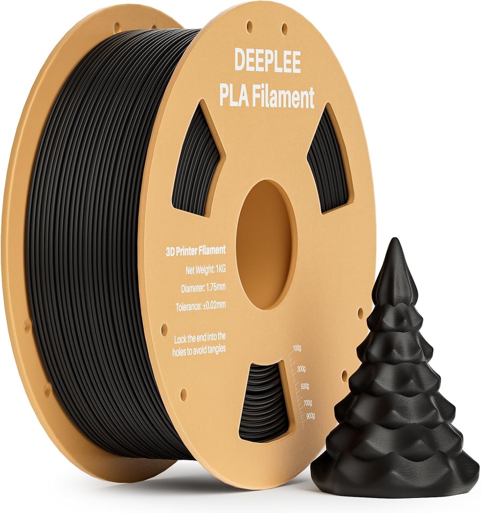 DEEPLEE PLA 1.75mm 3D Printer Filament, Dimensional Accuracy +/- 0.02mm, Neatly Wound, No Clogging, Vacuum Package, Fits for Most FDM 3D Printers, Cardboard Spool 1kg Black