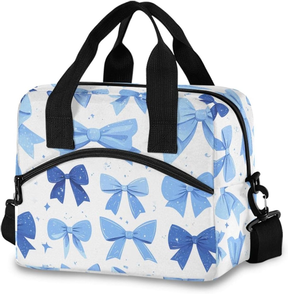 Blue Bows Lunch Bags for Women & Men Insulated Box, High Capacity Reusable Cooler Tote Bags for Work Travel Outdoor Picnic