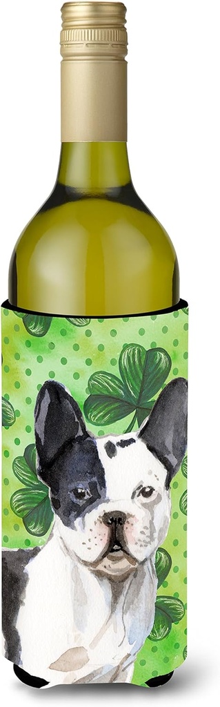Caroline's Treasures BB9547LITERK Black White French Bulldog St. Patrick's Wine Bottle Hugger Bottle Cooler Sleeve Hugger Machine Washable Collapsible Insulator Beverage Insulated Holder