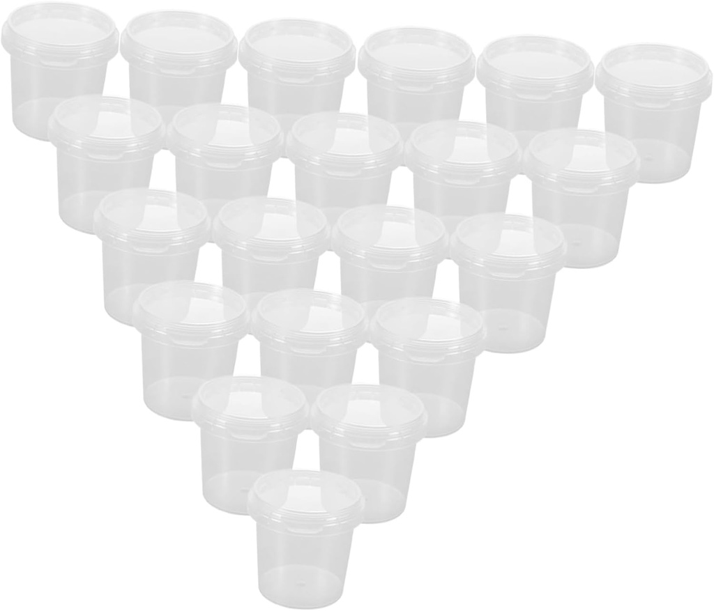 Luxshiny 20pcs Round Food Storage Buckets Airtight Lids for Cake Ice Drink Cupcake Milk Tea Ice Jelly Freezer Containers