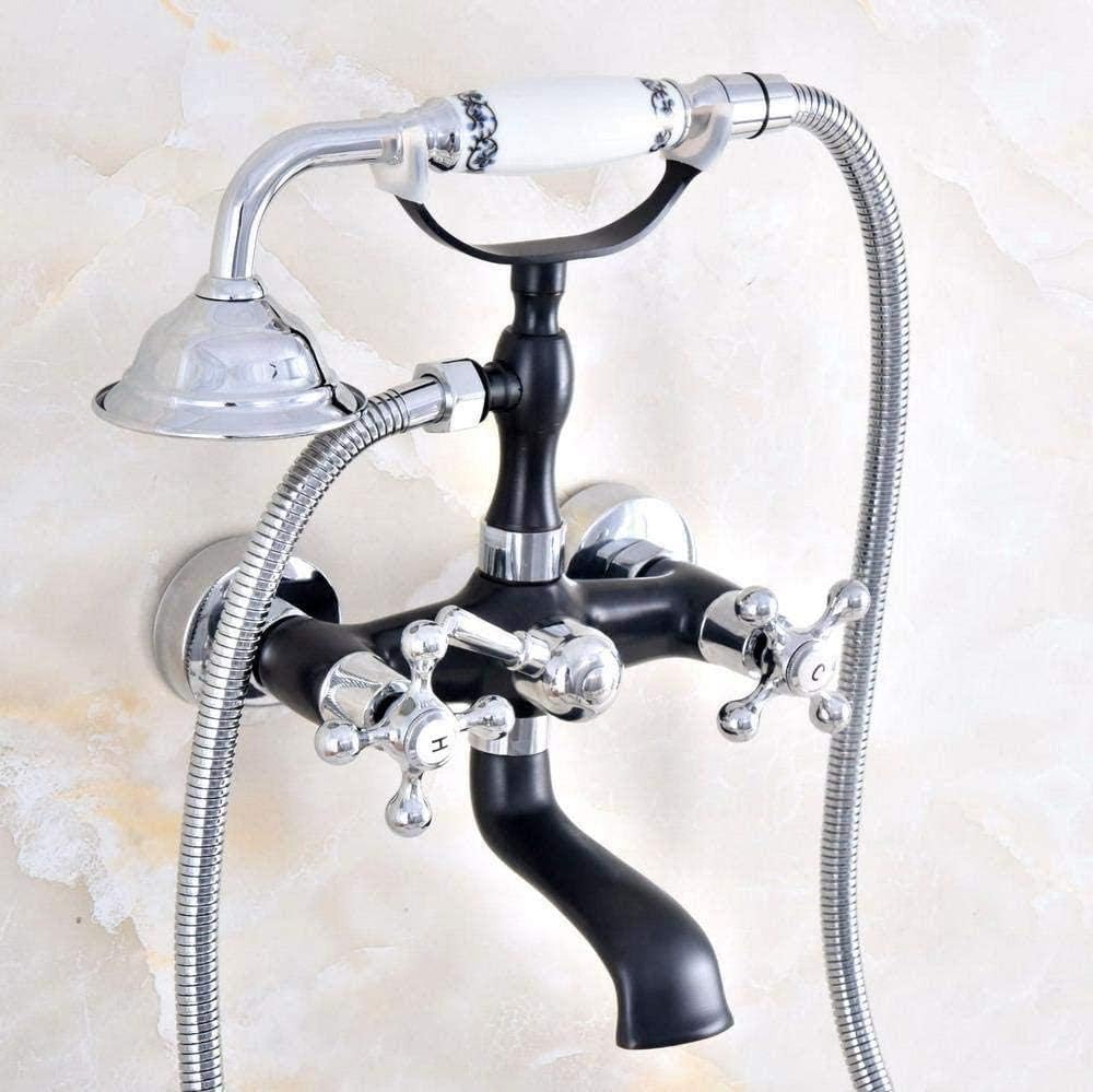 Faucet Black Silver Wall Mount Bathtub Tub Mixers Two Cross Handles Bathroom Bath Shower Faucet with Handshower