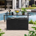 SoarFlash Outdoor Bar Cart with Storage and Wheels, Wicker Bar Table Rolling Rattan Storage Cabinet for Backyard, Poolside, Garden, Black