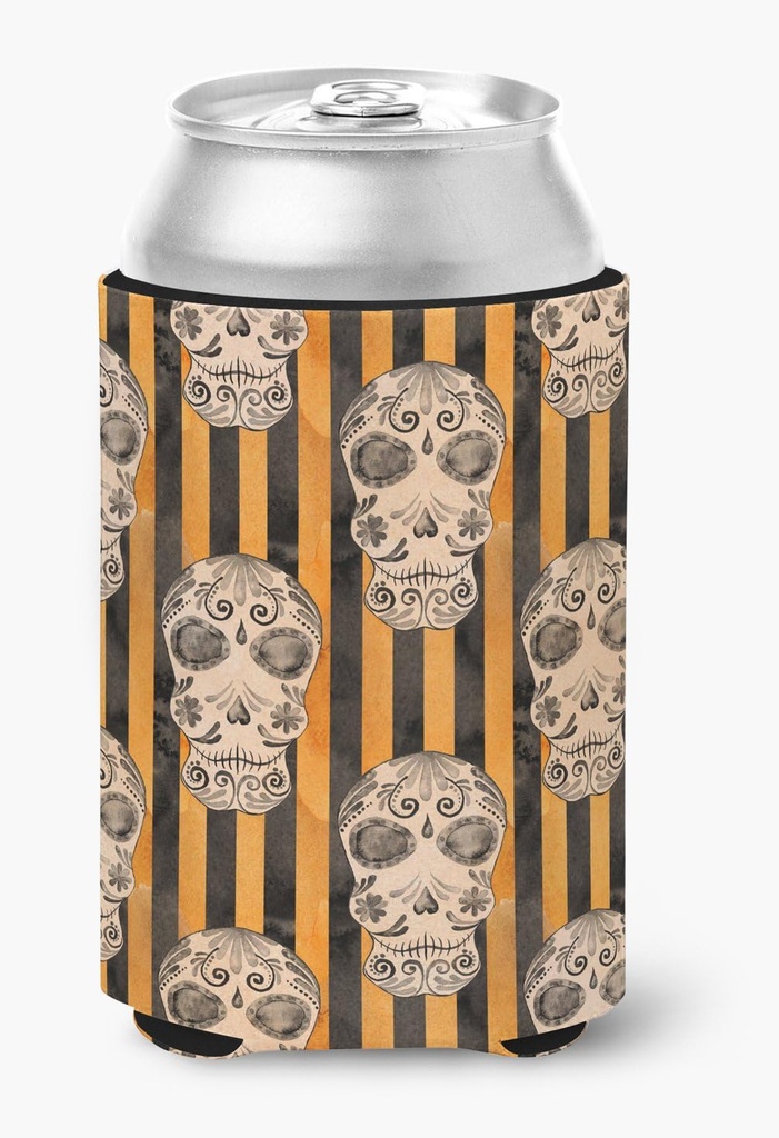 Caroline's Treasures BB7527CC Watecolor Halloween Day of The Dead Head Can or Bottle Hugger Cooler Washable Drink Sleeve Collapsible Beverage Insulated Holder, Can Hugger, Multicolor