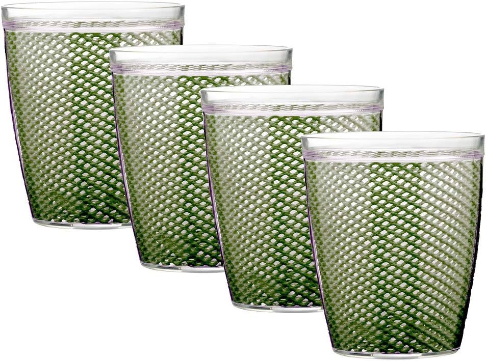 Kraftware Fishnet Collection 14-Ounce Doublewall Drinkware, Kale Green - Set of 4