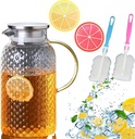 Water Jugs 1.8 Liter 61 oz Glass Pitcher with Lid and Spout, Fycooler Glass Carafe for Hot/Cold Water,Large Iced Tea Pitcher for Coffee,Juice and Homemade Beverage Dispensers Picnic Parties Home Use