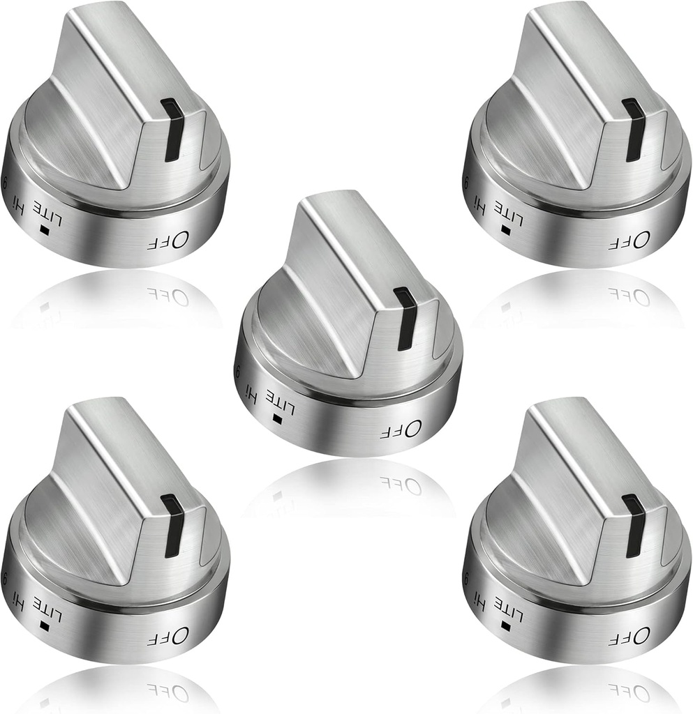 5 Pack Stainless Steel WB03x24818 Gas Stove Knob Replacement for ge,PS11729081 AP5989029 Stainless Steel Stove Replacement Knobs,Compatible with ge Stove Knob（Not Universal）