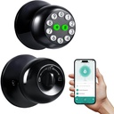 Electronic Keyless Entry Door Knob with Keypad, App Control & Glow-in-The-Dark Keys - for Bedroom, Apartment, Office, Hotel, Garage - Black