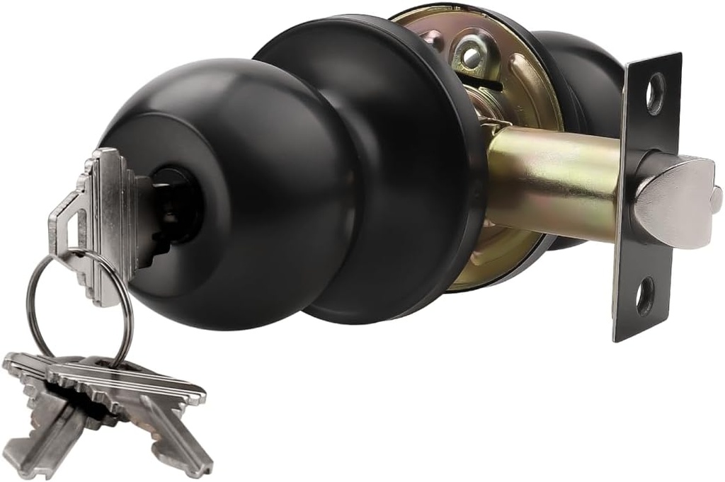 Knobonly 3 Pack Entry Door Knobs with Lock and Keys, Matte Black Door Handles Exterior, Front Door Handle Set, Different Key Door Lock Set Heavy Duty Stainless Steel