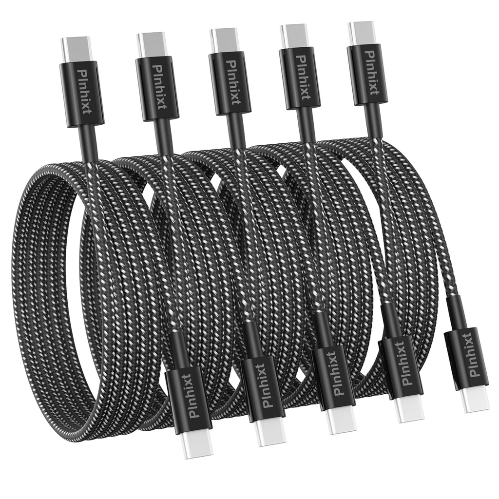 USB C to USB C Cable, 5Pack 6FT 60W(3.1A) Nylon Braided USB C Charger Cable for for iPhone 17/ iPhone 16/16 Plus/16 Pro Max/15/15 Plus/15 Pro Max, MacBook Pro, iPad Pro Air,Samsung S24/S24 Ultra/S23