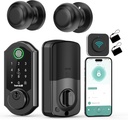 Hornbill Front Door Lock Set: WiFi Keyless Entry Smart Deadbolt Knob with Fingerprint Keypad App Code Fobs Remote Control Alexa Google, Digital Electronic Touchscreen Lock for Exterior - Black