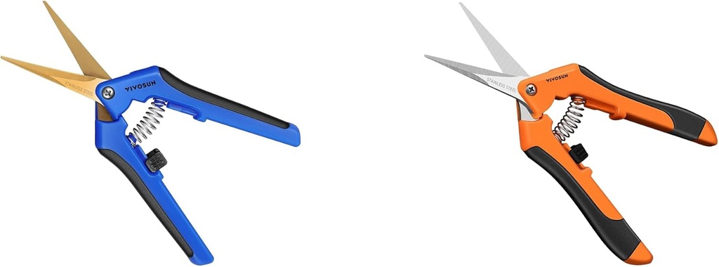 VIVOSUN Curved Gardening Scissors 6.5 Inch Hand Pruner Shear with Titanium Coated Blades 2-Pack, Blue and Orange