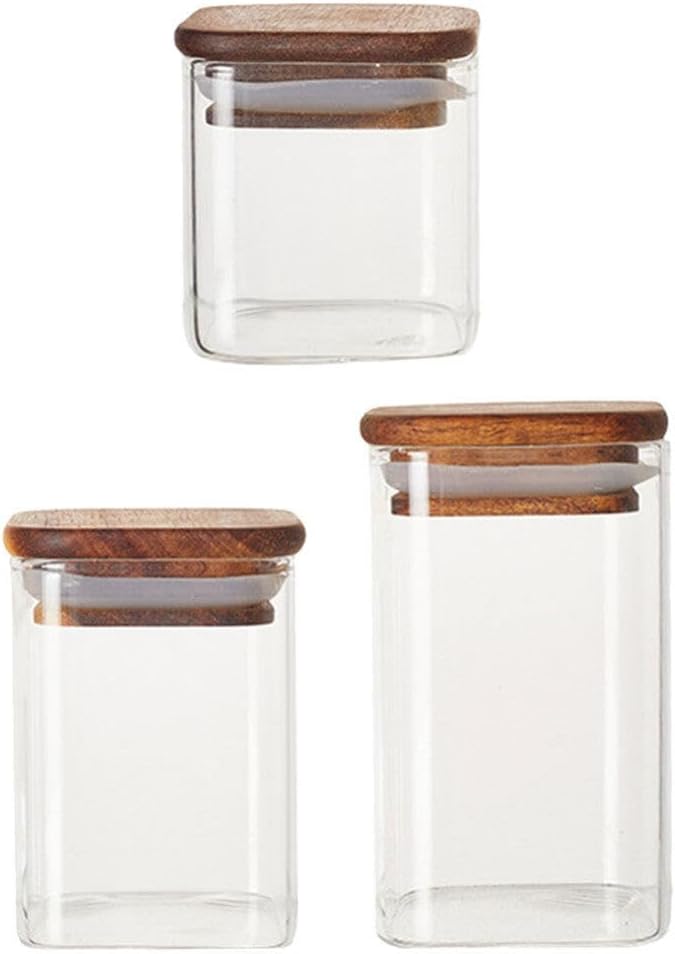 Yardwe 3pcs Airtight Glass Tea Storage Jars Lids Kitchen Canisters for Coffee Flour and Dry Food for Home and Restaurant Use