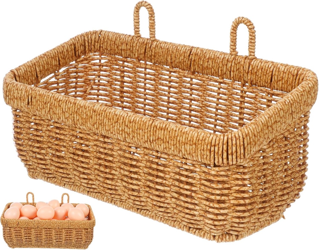 ABOOFAN Large Woven Hanging Basket for Kitchen Storage Wall Mounted Ginger Garlic Organizer with Air Circulation Multi Purpose Rustic Fruit and Flower Display Basket Easy to Install with