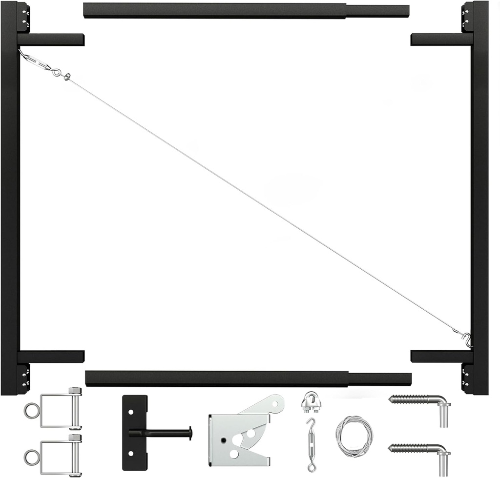 Adjustable Fence Gate Kit -Anti Sag Gate Kit for 36in - 72in Width x 4'-5' Height - Heavy Duty Wood Frame gate Hardware Kit, Black Finish