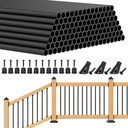 BLIKA 120 Pack 26" Aluminum Deck Balusters with Adjustable Baluster Connector, 3/4" Black Round Aluminum Balusters for Deck Railing, Black Metal Deck Balusters Staircase Spindles