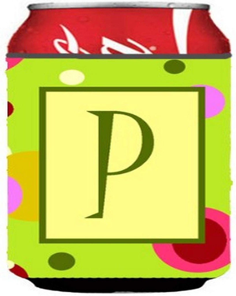 Caroline's Treasures CJ1010-PCC Letter P Monogram - Lime Green Can or Bottle Hugger Cooler Washable Drink Sleeve Collapsible Beverage Insulated Holder, Can Hugger, Multicolor