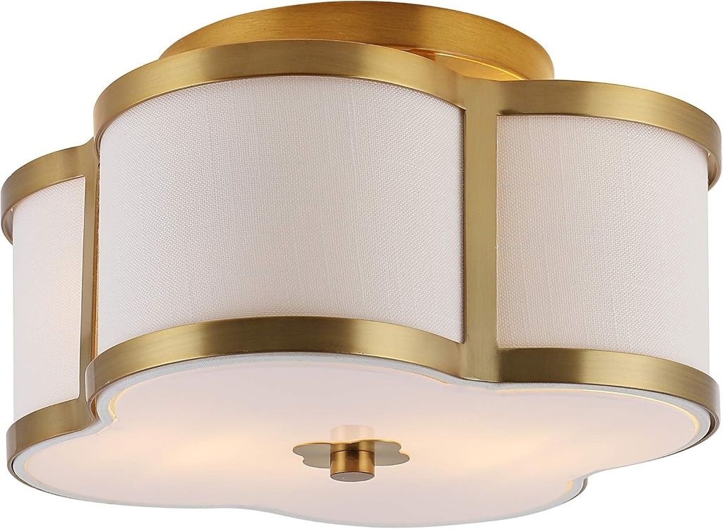 JONATHAN Y JYL9507B Quatrefoil Scalloped Shade Metal Classic LED Flush Mount, Glam Dimmable for Kitchen Hallway Bathroom, 2 Light, Brass Gold