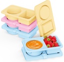 4 Pack Reusable Silicone Snack Containers with Lids, Double Compartment Snackle Containers, Salad Sauce Seasoning Container, Small Mini Kids Food Snack Boxs for Travel, Office, Picnic