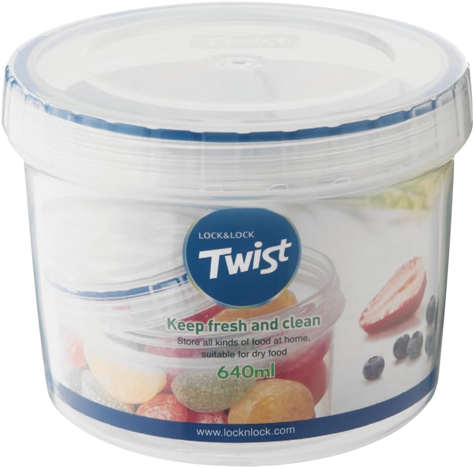 LOCK & LOCK Easy Essentials Twist Food Storage lids/Airtight containers, BPA Free, Short-22 oz-for Fruits, Clear