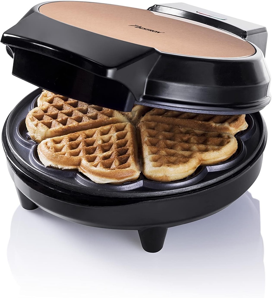 Bestron Waffle maker for classic heart-shaped waffles, Waffle maker with non-stick coating for heart-shaped waffles, 700 Watts, Color: Copper
