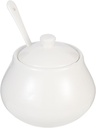 Zerodeko Ceramic Sugar Container with Spoon and Lid White Condiment Dispenser for Sugar Salt and Seasoning Kitchen Jar for Coffee Bar Dining and Home Use