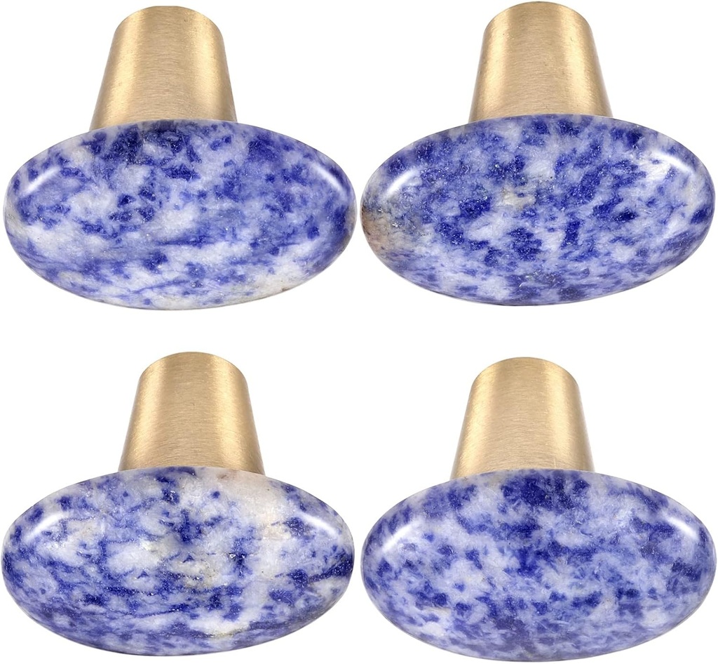 SUNYIK Set of 4 Oval Stone Drawer Knobs with Screws, Polished Stone Pull Handles for Cabinet Dresser Door Cupboard Wardrobe Bedroom Office Dresser Kitchen Home Decoration, Blue Spot Jasper