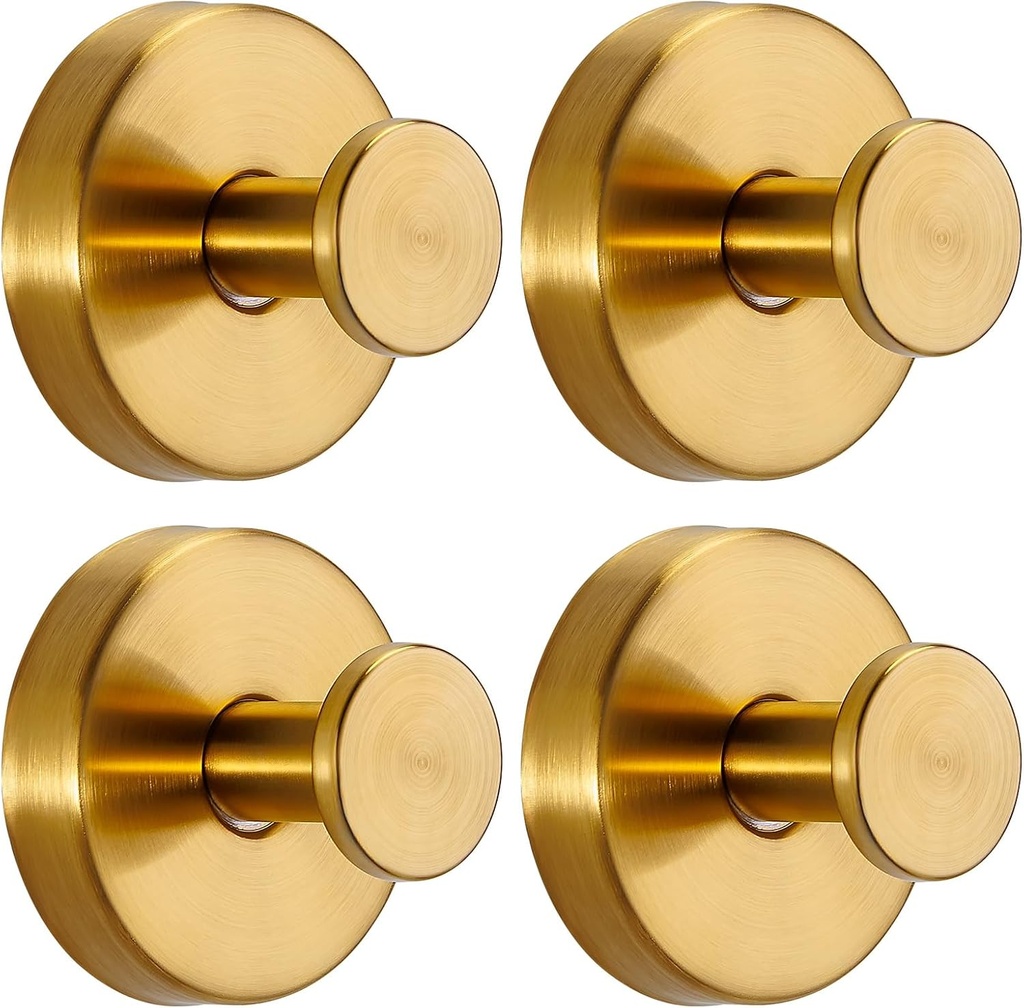 Suction Cup Hooks for Shower No-Drill Bathroom Hooks for Towels, Robes, Loofah Mountable on Bathroom Walls, Kitchen, Glass, Mirrors, Tile and Smooth,Non-Porous Surfaces (4, Brushed Gold)