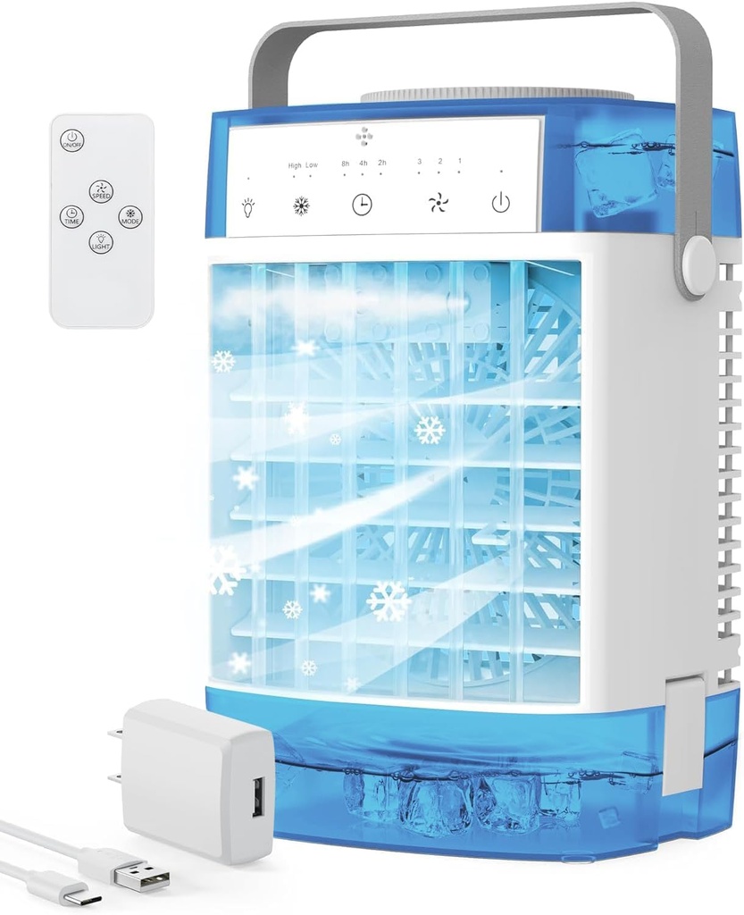 Portable Air Conditioners,3-Speed Small AC Fan, Evaporative Air Cooler with Remote,Timer function,7-Color Night light, 2 Mist modes,Personal Air Conditioner for Bedroom,Office,Room(Blue)