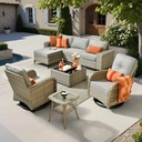 Outdoor 8 Pieces Patio Furniture Set Featuring Wicker Rattan Sectional Sofa, Swivel Rocking Chairs with Comfy Deep Seat Cushions, Modular Conversation Couch Set for Patio, Deck, and Garden Space