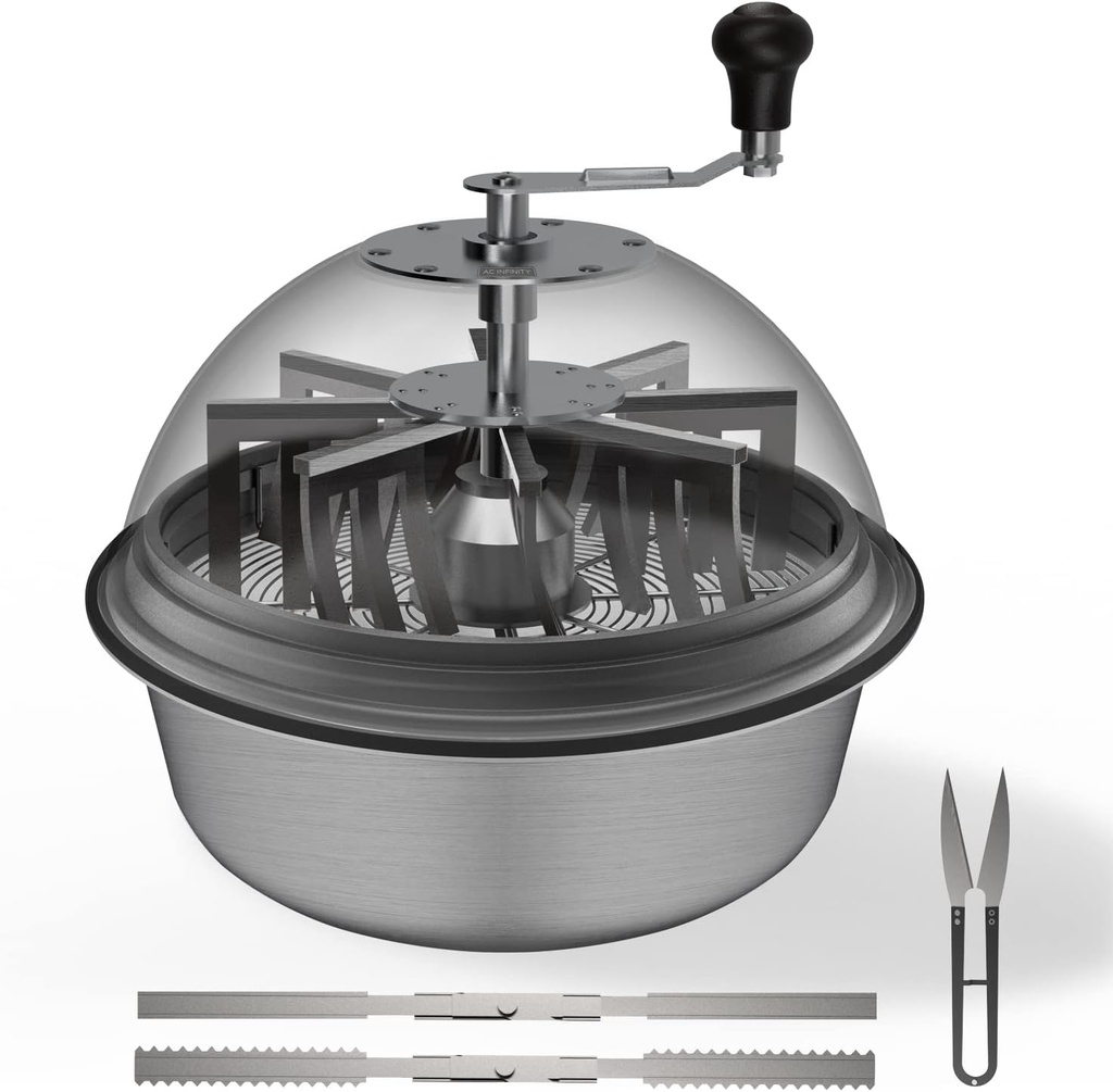 AC Infinity Bud Leaf Bowl Trimmer 16", Clear Visibility Dome with Sharp Stainless Steel Blades, for Twist Spin Cutting Leaves, Buds, Flowers, Hydroponics Plants
