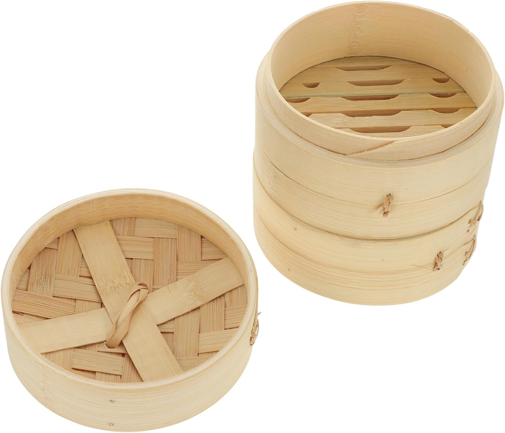 Steamer Basket with Lid Dim Sum Dumpling Cooker for Wok and Pot Natural Food Steamer for Desserts Meat and Chinese Cooking Space Saving Kitchen Cookware