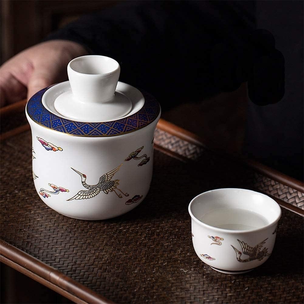Japanese Sake Set, Sake Cup Set，Sake Bottle Crafts Cup，Sake Pot and Sake Cup， Japanese Sake Set 3 Pieces Sake Set Multicolored Crane Traditional Retro Porcelain Crafts, Wine Glass Set for Warm/Cold Sa
