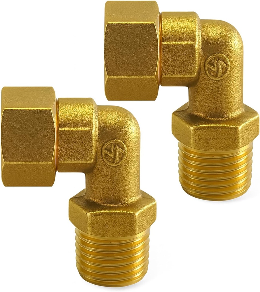 2-Pack Brass 90-Degree Elbow Adapter Kit, 1/2" IPS Male to Female Heavy-Duty Leak-Proof Fittings for Clawfoot Tub Faucet, Shower Hose, Kitchen Faucet, Bathroom Sink, Water Heater