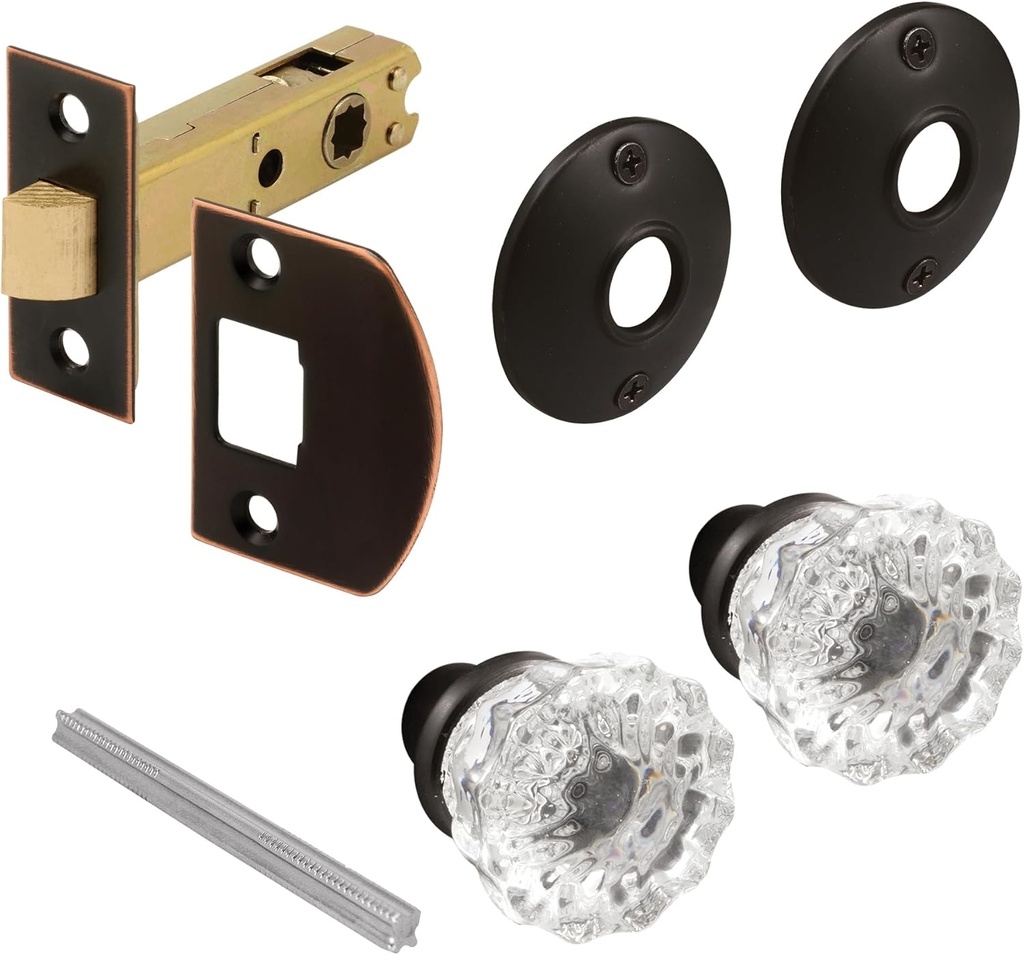 Prime-Line E 28327 Passage Door Latch Set, Glass Knob with Latch Bolt Bronze Finish, Vintage (Single Pack)