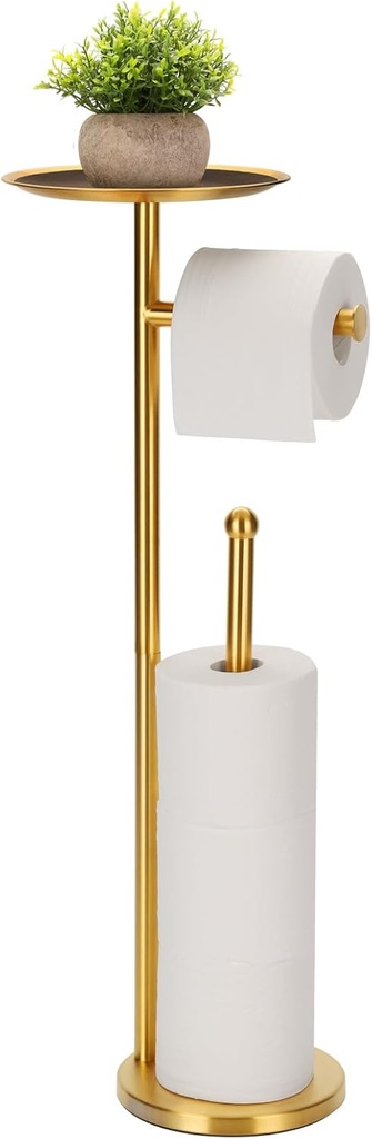 Toilet Paper Holder Freestanding with Big Shelf, 4 Rolls Reserve Paper Holder Stand, Modern Paper Roll Holder with Storage Space for Phones (Gold)