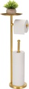 Toilet Paper Holder Freestanding with Big Shelf, 4 Rolls Reserve Paper Holder Stand, Modern Paper Roll Holder with Storage Space for Phones (Gold)