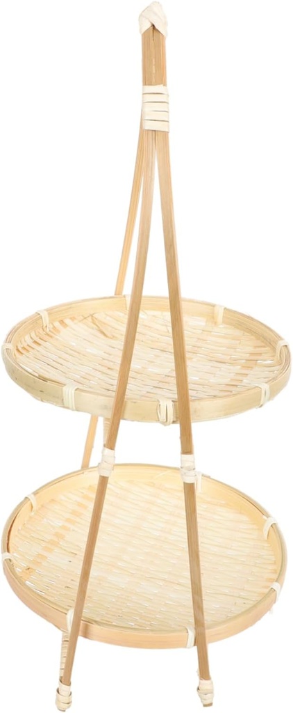 GLEAVI Bamboo Fruit Basket Kitchen Storage Basket Double Layer Woven for Fruits Snacks Kitchen Supplies