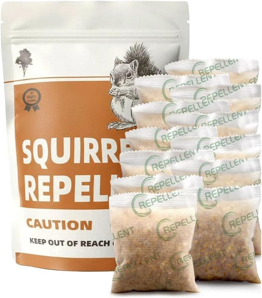 Squirrel Repellent, Keep Squirrels Out of Garden, Chipmunk and Squirrel Repellent Outdoor, Squirrels Deterrent Safe for Gardens/Bird Feeders/Attic & Yard, Mint Squirrel Repellant for Plants - 12P