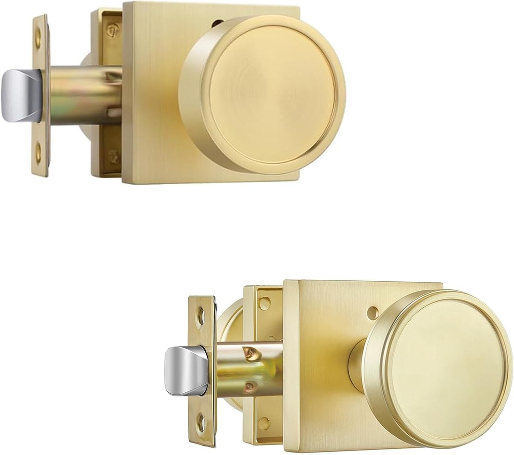 goldenwarm Interior Door Knob Gold, Zinc-Alloy Brushed Gold Privacy Door Knob Interior for Bedroom Bathroom, Heavy Duty Square Round Brass Doorknob - 2 Pack