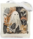 Chicimln Halloween Ghost Tote Bag, Vintage Fall Botanical Ghost Canvas Tote Bags for Women, Halloween Gifts for Women, Boho Autumn Reusable Grocery Shopping Bags