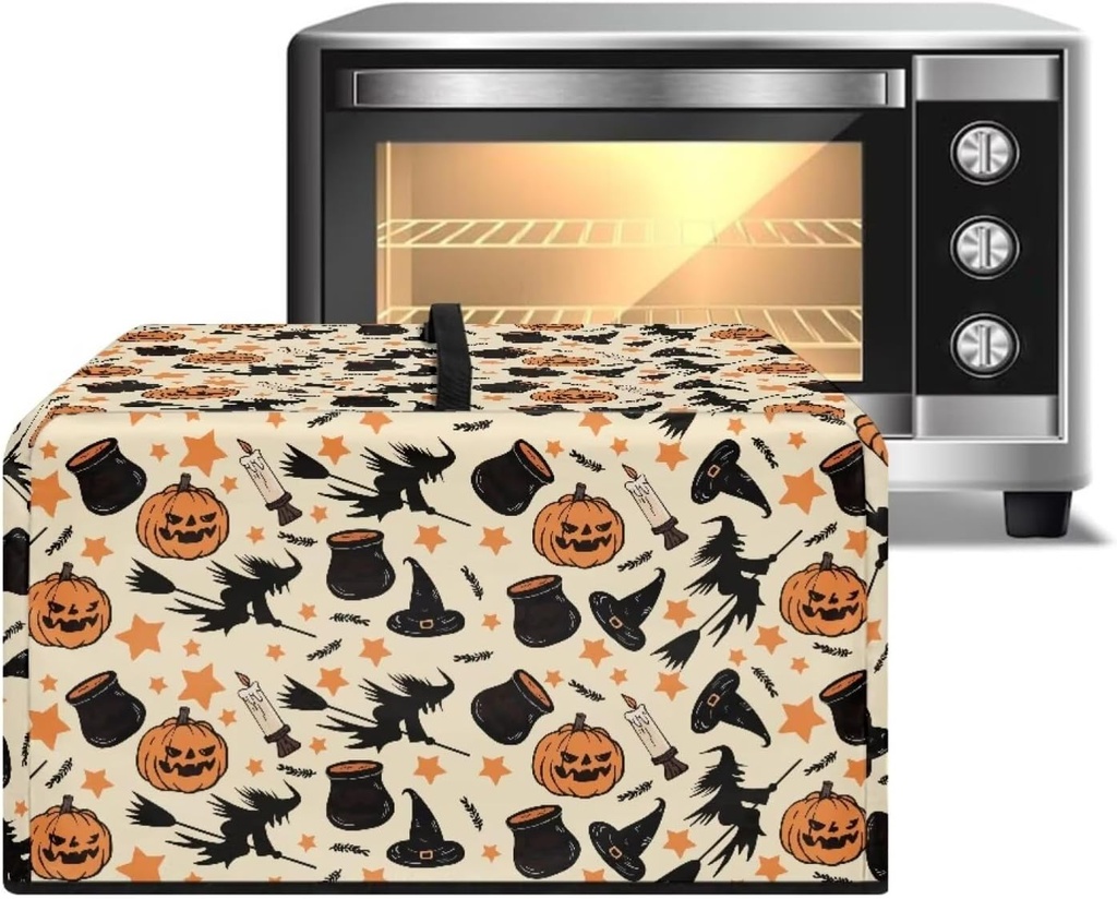 Witch Hat Pumpkin Star Print Dust-Proof Microwave Oven Cover Protector Universal Microwave Oven Grill Cover Case Protections for Toaster Oven Halloween Decor, 20.9"W x 15.7"D x 12.4"H, L