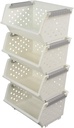 4-Pack White Stackable Storage Basket, Stacking Kitchen Organizer Bins
