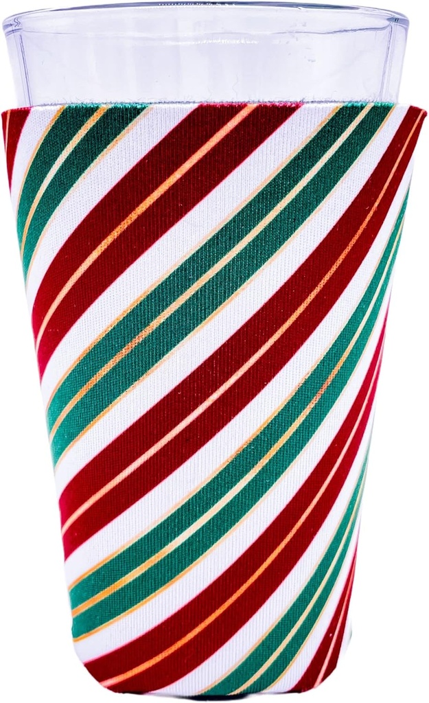 Christmas Stripes Pattern Pint Glass Coolie (2 Pack)