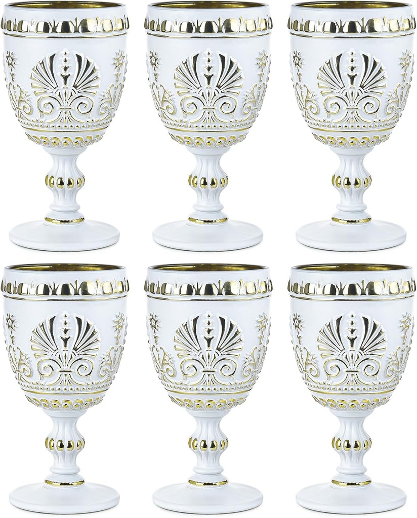 Sungmor Royal Style Embossed Glassware, Slap-up Paint Glass Craft, 6PC Wine Glasses Goblets, Stemmed Water Glasses Beverage Cup, Decor & Celebrate Wedding Halloween Thanksgiving Christmas Party