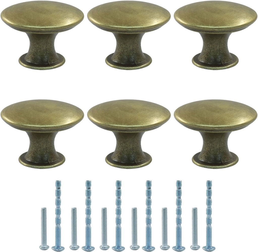 Litoexpe 6 Pcs Cabinet Knobs, Round Drawer Cupboard Kitchen Knobs with Screws, Dresser Drawer Pulls Handles for Bathroom Door Hardware, Yellow Bronze