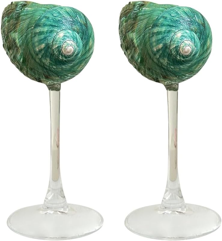 2Pcs Seashell Wine Glasses Wedding Wine Glasses Conch Goblet Martini Cocktail Glass Cup for Birthday Wedding Beach Bridesmaids Anniversary Party(B)