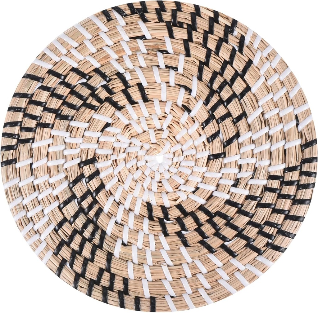 uxcell Hanging Woven Basket for Wall Decor, Natural Seagrass Rattan Flat Basket, Decorative Round Wall Basket, Bohemian Wall Art (20cm - Style L)