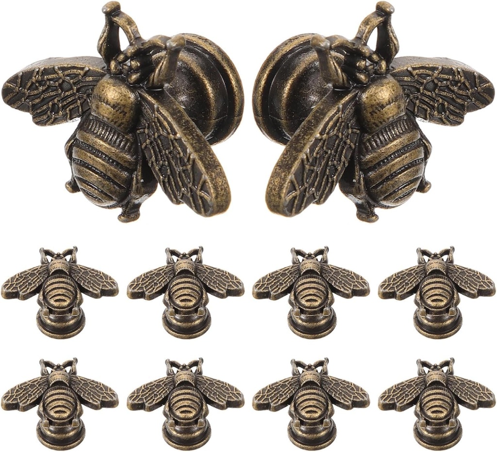 DOITOOL 10Pcs Vintage Gold Cabinet Knobs Decorative Metal Bee Shape Knobs Pull Handles Antique Dresser Knobs for Door Cabinet Drawer Home Furniture Handle
