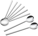 IQCWOOD Spoons, 8 Pieces Korean Spoon, 8.5 Inch Stainless Steel Table Soup Spoons with Long Handles for Home, Kitchen, or Restaurant Flatware Set